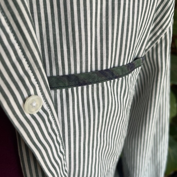 Talbots Green/ White Pin Stripe Button Down Long Sleeve Dress Shirt, Petite - Picture 4 of 8